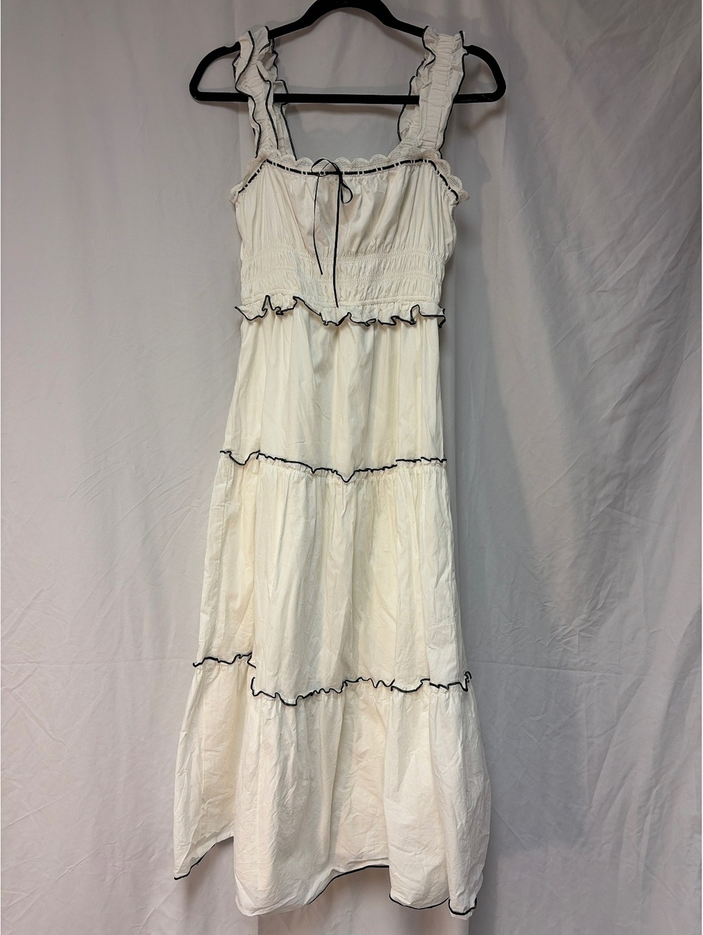 Francesca's White Ruffle Trim Maxi Dress Size Small